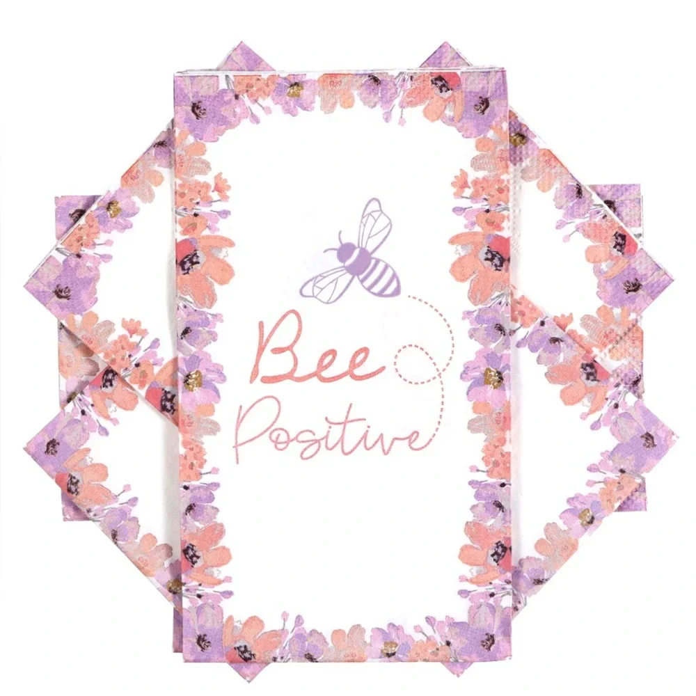 Bee Positive Floral Guest Towel Napkins - Pink & Lavender - 16 ct